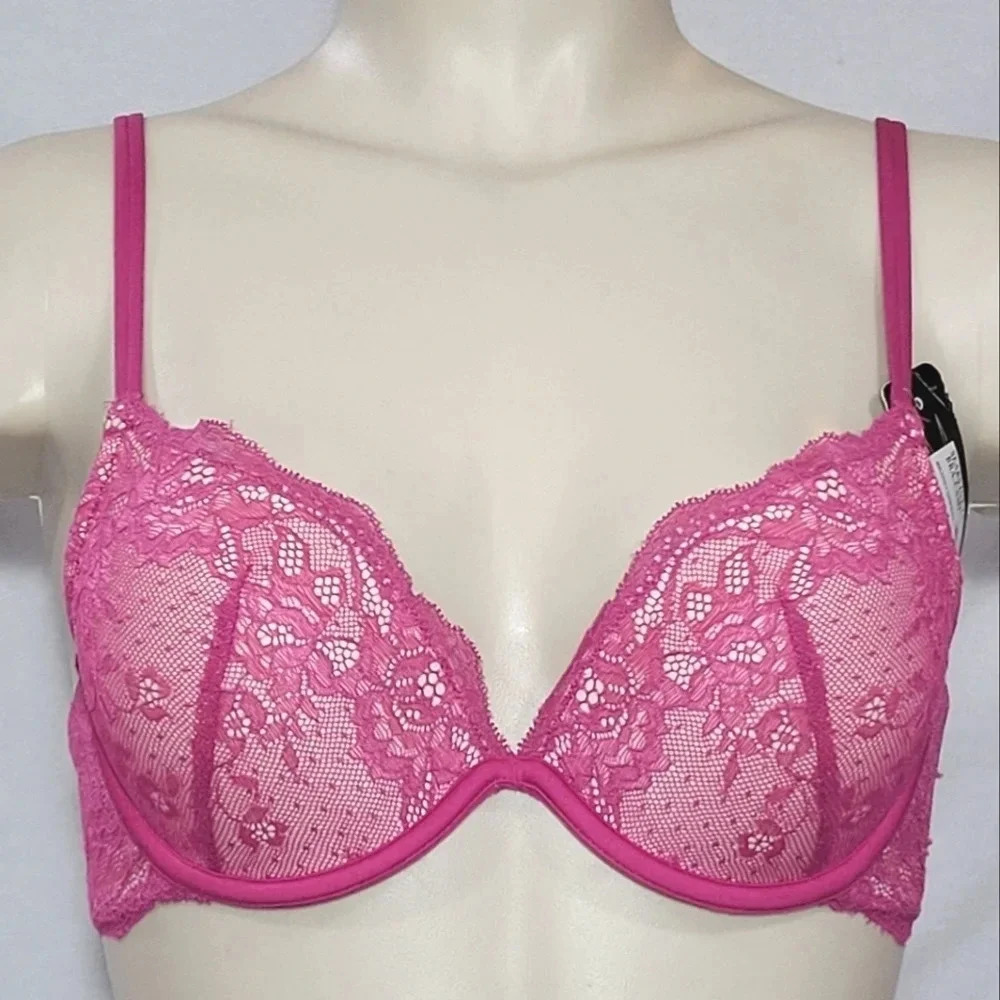 34B Maidenform 9407 Enthralled Embellished Lace Plunge Underwire Bra Magenta NWT